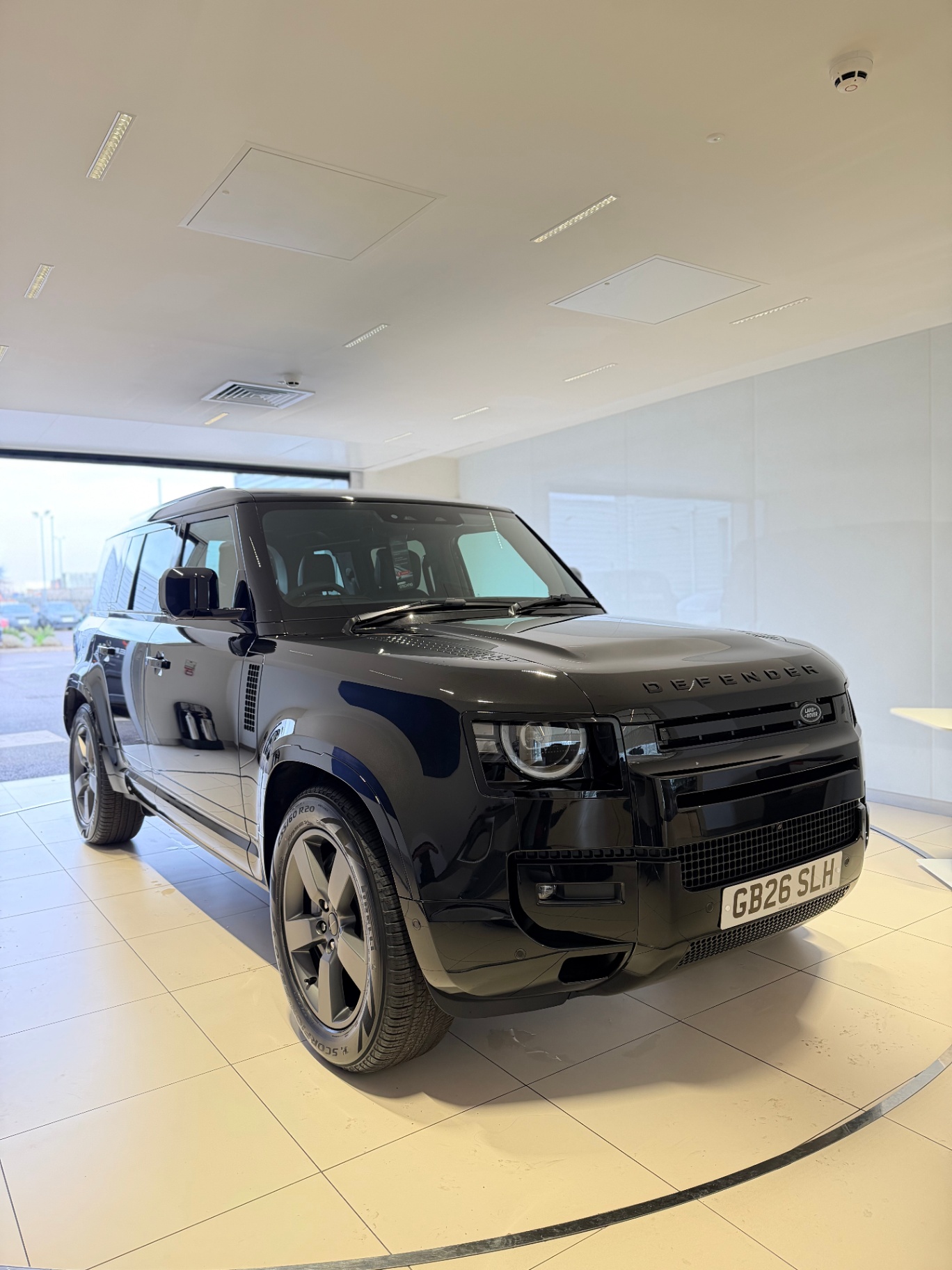 Land Rover Defender in showroom